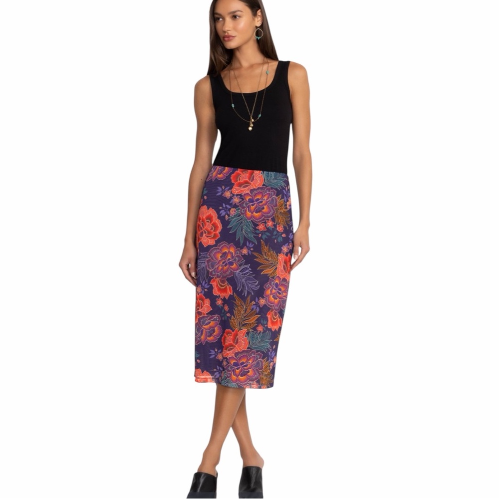 Johnny Was Jade Lizandrea Mesh Midi Skirt Size XS Lightweight Breathable Floral
